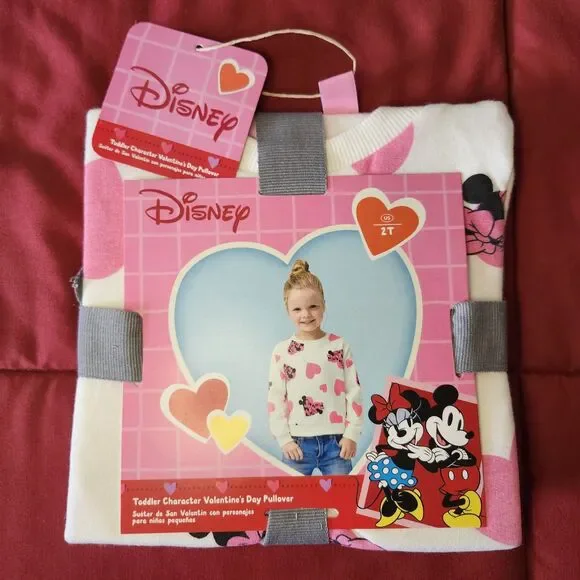 Disney NWT Minnie Mickey Love Hearts Toddler Pullover Sweatshirt 2T - Picture 1 of 5